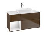 Villeroy und Boch Finion Waschtischunterschrank G821MTGN 120cm, Abdeckplatte white matt, Emotion, Regale White matt lacquer, Walnut veneer
