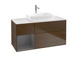 Villeroy und Boch Finion Waschtischunterschrank G821GKGN 120cm, Abdeckplatte white matt, Emotion, Regale Anthracite matt lacquer, Walnut veneer