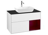 Villeroy und Boch Finion Waschtischunterschrank G782HBGF 100cm, Abdeckplatte black matt, Emotion, Regale Peony matt lacquer, Glossy white lacquer