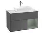 Villeroy und Boch Finion Waschtischunterschrank G781GMGK 100cm, Abdeckplatte white matt, Emotion, Regale Olive matt lacquer, Anthracite matt