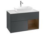 Villeroy und Boch Finion Waschtischunterschrank G781GNHG 100cm, Abdeckplatte white matt, Emotion, Regale Walnut Veneer, Midnight Blue Matt Lacquer