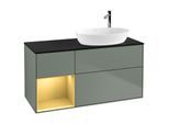 Villeroy und Boch Finion Waschtischunterschrank F922HFGM 120cm, Abdeckplatte black matt, Regale Gold matt lacquer, Olive Matt Lacquer