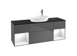 Villeroy und Boch Finion Waschtischunterschrank G982GFGK 160cm, Abdeckplatte black matt, Emotion, Regale Glossy white lacquer, Anthracite matt