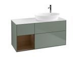 Villeroy und Boch Finion Waschtischunterschrank F921GNGM 120cm, Abdeckplatte white matt, Regale Walnut Veneer, Olive Matt Lacquer