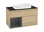 Villeroy und Boch Finion Waschtischunterschrank G652HGPC 100x60,3x50,1cm, Regal links Midnight Blue Matt Lacquer, Oak Veneer