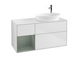 Villeroy und Boch Finion Waschtischunterschrank G921GMMT 120cm, Abdeckplatte white matt, Emotion, Regale Olive matt lacquer, White matt lacquer