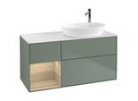 Villeroy und Boch Finion Waschtischunterschrank G921PCGM 120cm, Abdeckplatte white matt, Emotion, Regale Oak Veneer, Olive Matt Lacquer