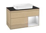 Villeroy und Boch Finion Waschtischunterschrank F662MTPC 100x60,3x50,1cm, Regal rechts White matt lacquer, Oak Veneer
