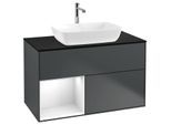 Villeroy und Boch Finion Waschtischunterschrank F772GFHG 100cm, Abdeckplatte black matt, Regale Glossy white lacquer, Midnight Blue Matt Lacquer