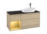 Villeroy und Boch Finion Waschtischunterschrank G922HFPC 120cm, Abdeckplatte black matt, Emotion, Regale Gold matt lacquer, Oak Veneer