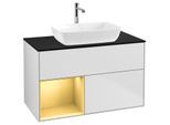 Villeroy und Boch Finion Waschtischunterschrank F772HFMT 100cm, Abdeckplatte black matt, Regale Gold matt lacquer, White matt lacquer
