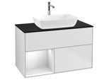 Villeroy und Boch Finion Waschtischunterschrank F772MTMT 100cm, Abdeckplatte black matt, Regale White matt lacquer, White matt lacquer