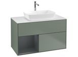 Villeroy und Boch Finion Waschtischunterschrank F771HGGM 100cm, Abdeckplatte white matt, Regale Midnight matt lacquer, Olive Matt Lacquer