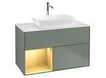 Villeroy und Boch Finion Waschtischunterschrank F771HFGM 100cm, Abdeckplatte white matt, Regale Gold matt lacquer, Olive Matt Lacquer