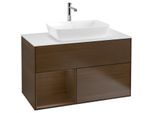 Villeroy und Boch Finion Waschtischunterschrank F771GNGN 100cm, Abdeckplatte white matt, Regale Walnut Veneer, Walnut veneer