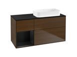Villeroy und Boch Finion Waschtischunterschrank G682PDGN 120x60,3x50,1cm, Regal links Black matt lacquer, Walnut veneer