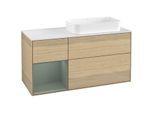 Villeroy und Boch Finion Waschtischunterschrank G681GMPC 120x60,3x50,1cm, Regal links Olive Matt Lacquer, Oak Veneer