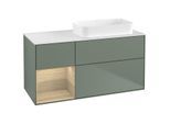 Villeroy und Boch Finion Waschtischunterschrank G681PCGM 120x60,3x50,1cm, Regal links Oak Veneer, Olive Matt Lacquer