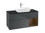 Villeroy und Boch Finion Waschtischunterschrank G832GNHG 120cm, Abdeckplatte black matt, Emotion, Regale Walnut Veneer, Midnight Blue Matt Lacquer