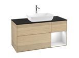 Villeroy und Boch Finion Waschtischunterschrank G832MTPC 120cm, Abdeckplatte black matt, Emotion, Regale White matt lacquer, Oak Veneer
