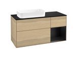 Villeroy und Boch Finion Waschtischunterschrank G692PDPC 120x60,3x50,1cm, Regal rechts Black matt lacquer, Oak Veneer
