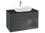 Villeroy und Boch Finion Waschtischunterschrank F782GKHG 100cm, Abdeckplatte black matt, Regale Anthracite matt lacquer, Midnight Blue Matt Lacquer
