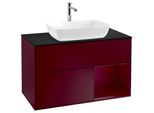 Villeroy und Boch Finion Waschtischunterschrank F782HBHB 100cm, Abdeckplatte black matt, Regale Peony matt lacquer, Peony Matt