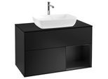 Villeroy und Boch Finion Waschtischunterschrank F782PDPD 100cm, Abdeckplatte black matt, Regale Black matt lacquer, Black matt lacquer