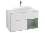 Villeroy und Boch Finion Waschtischunterschrank F781GMMT 100cm, Abdeckplatte white matt, Regale Olive matt lacquer, White matt lacquer