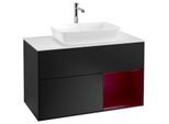 Villeroy und Boch Finion Waschtischunterschrank F781HBPD 100cm, Abdeckplatte white matt, Regale Peony matt lacquer, Black matt lacquer