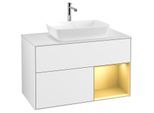 Villeroy und Boch Finion Waschtischunterschrank F781HFGF 100cm, Abdeckplatte white matt, Regale Gold matt lacquer, Glossy white lacquer