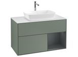 Villeroy und Boch Finion Waschtischunterschrank F781HGGM 100cm, Abdeckplatte white matt, Regale Midnight matt lacquer, Olive Matt Lacquer