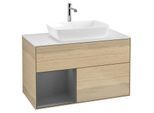 Villeroy und Boch Finion Waschtischunterschrank G771GKPC 100cm, Abdeckplatte white matt, Emotion, Regale Anthracite matt lacquer, Oak Veneer