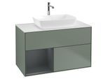 Villeroy und Boch Finion Waschtischunterschrank G771HGGM 100cm, Abdeckplatte white matt, Emotion, Regale Midnight matt lacquer, Olive Matt Lacquer