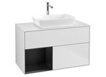 Villeroy und Boch Finion Waschtischunterschrank G771PDMT 100cm, Abdeckplatte white matt, Emotion, Regale Black matt lacquer, White matt lacquer
