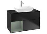 Villeroy und Boch Finion Waschtischunterschrank G772GMPD 100cm, Abdeckplatte black matt, Emotion, Regale Olive matt lacquer, Black matt lacquer