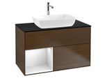 Villeroy und Boch Finion Waschtischunterschrank G772MTGN 100cm, Abdeckplatte black matt, Emotion, Regale White matt lacquer, Walnut veneer