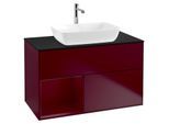 Villeroy und Boch Finion Waschtischunterschrank G772HBHB 100cm, Abdeckplatte black matt, Emotion, Regale Peony matt lacquer, Peony Matt