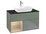 Villeroy und Boch Finion Waschtischunterschrank G772PCGM 100cm, Abdeckplatte black matt, Emotion, Regale Oak Veneer, Olive Matt Lacquer