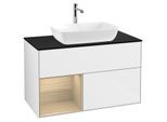 Villeroy und Boch Finion Waschtischunterschrank G772PCGF 100cm, Abdeckplatte black matt, Emotion, Regale Oak Veneer, Glossy white lacquer