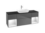 Villeroy und Boch Finion Waschtischunterschrank F862GFGK 160cm, Abdeckplatte black matt, Regale Glossy white lacquer, Anthracite matt
