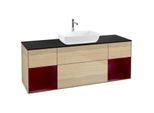 Villeroy und Boch Finion Waschtischunterschrank F862HBPC 160cm, Abdeckplatte black matt, Regale Peony matt lacquer, Oak Veneer