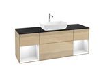 Villeroy und Boch Finion Waschtischunterschrank G862GFPC 160cm, Abdeckplatte black matt, Emotion, Regale Glossy white lacquer, Oak Veneer