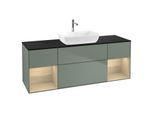 Villeroy und Boch Finion Waschtischunterschrank G862PCGM 160cm, Abdeckplatte black matt, Emotion, Regale Oak Veneer, Olive Matt Lacquer