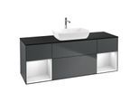 Villeroy und Boch Finion Waschtischunterschrank G862MTHG 160cm, Abdeckplatte black matt, Emotion, Regale White matt lacquer, Midnight Blue Matt Lacquer