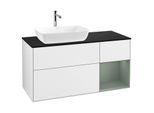Villeroy und Boch Finion Waschtischunterschrank G812GMGF 120cm, Abdeckplatte black matt, Emotion, Regale Olive matt lacquer, Glossy white lacquer