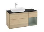 Villeroy und Boch Finion Waschtischunterschrank G812GMPC 120cm, Abdeckplatte black matt, Emotion, Regale Olive matt lacquer, Oak Veneer