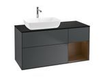 Villeroy und Boch Finion Waschtischunterschrank F812GNHG 120cm, Abdeckplatte black matt, Regale Walnut Veneer, Midnight Blue Matt Lacquer