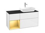 Villeroy und Boch Finion Waschtischunterschrank F802HFGF 120cm, Abdeckplatte black matt, Regale Gold matt lacquer, Glossy white lacquer