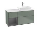 Villeroy und Boch Finion Waschtischunterschrank F801GKGM 120cm, Abdeckplatte white matt, Regale Anthracite matt lacquer, Olive Matt Lacquer